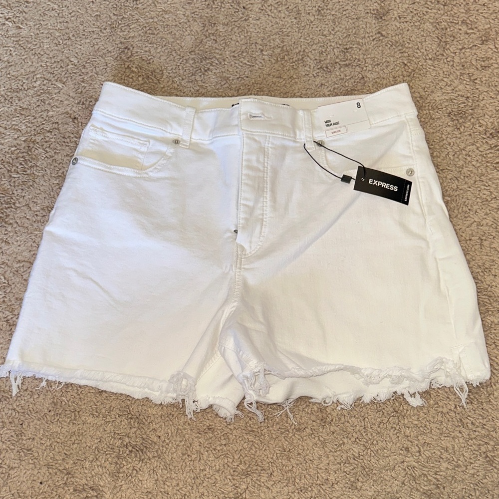 Express White Distressed Hem Denim Shorts